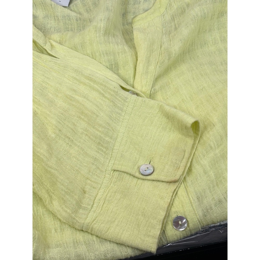 Soft Surroundings Blouse 1X Lime Green Linen Cotton Gauze Button Front Top 55433 - Picture 6 of 10